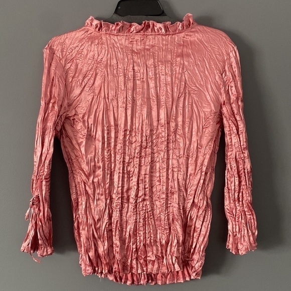 Y2K Whimsigoth Blouse Coquette Pink Satin Lace-Up Top Large - Picture 6 of 11
